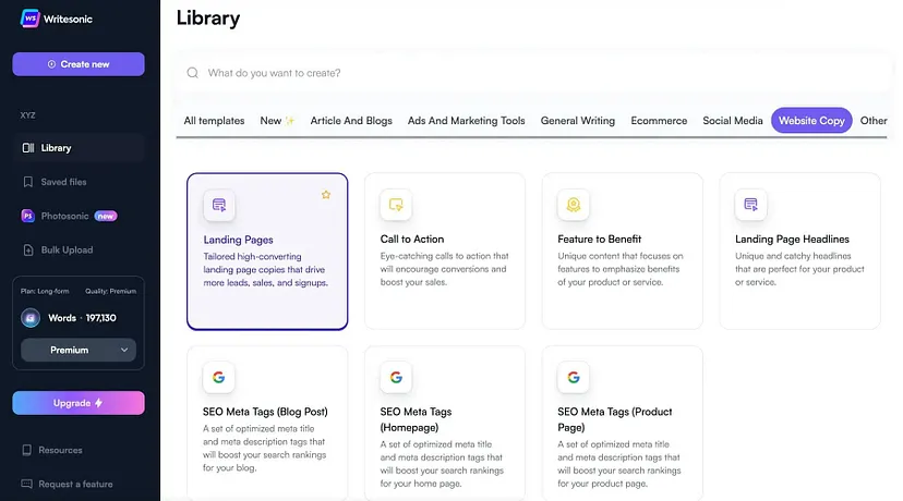 Writesonic Library